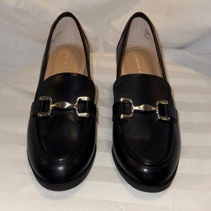 Adrienne Vittadini Black Loafers with Silver Horsebit